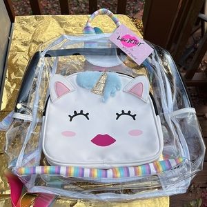 New Betsey Johnson Rainbow Unicorn Clear Back Pack